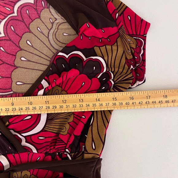 Volume One Women's V Neck Abstract Floral Dress Pink Brown Size Small - Picture 6 of 12